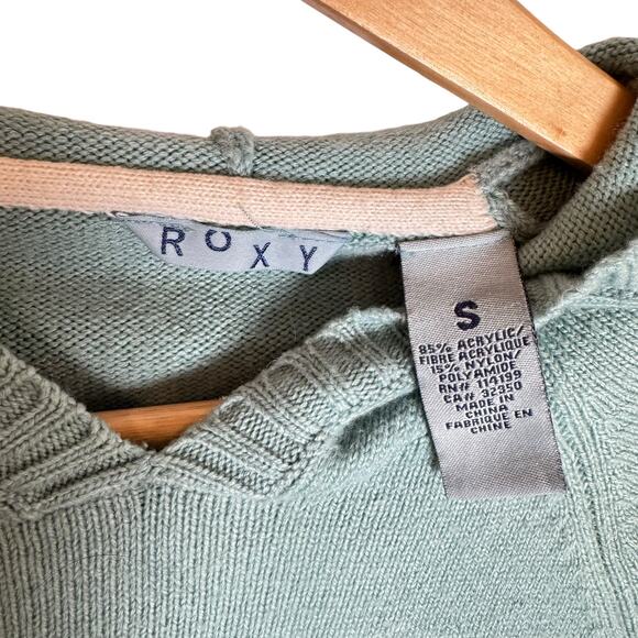 Womens VIntage Roxy Teal Hooded Pullover Sweater - Boho Chic  Size Small - Picture 3 of 7